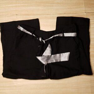 Larry Levine Womens Black Linen Blend Wide Leg Capri Pants 12